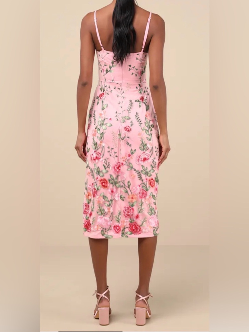 NWT Lulus Sz L Blooming For Love Pink Floral Embroidered Midi Dress Party Prom - Picture 2 of 15